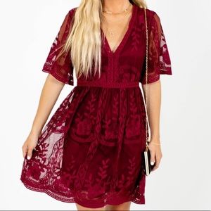 Light My Fire Wine Purple Lace Mini Dress
